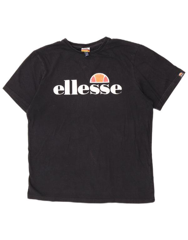 Ellesse Womens Graphic T-Shirt Top UK 14 Large Schwarz Baumwolle