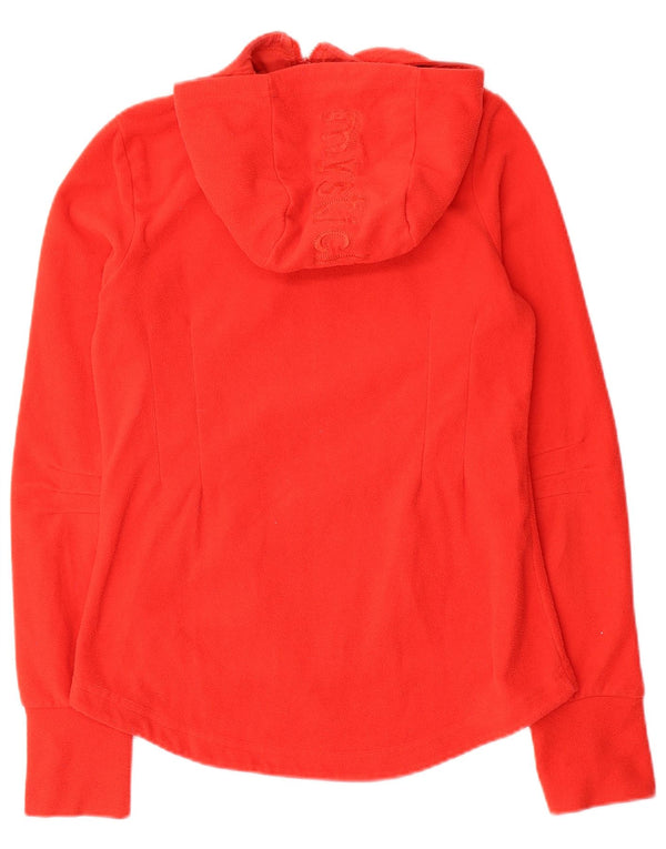 Vintage Damen-Fleecejacke mit grafischer Kapuze, UK 10, Größe S, rot, Polyester