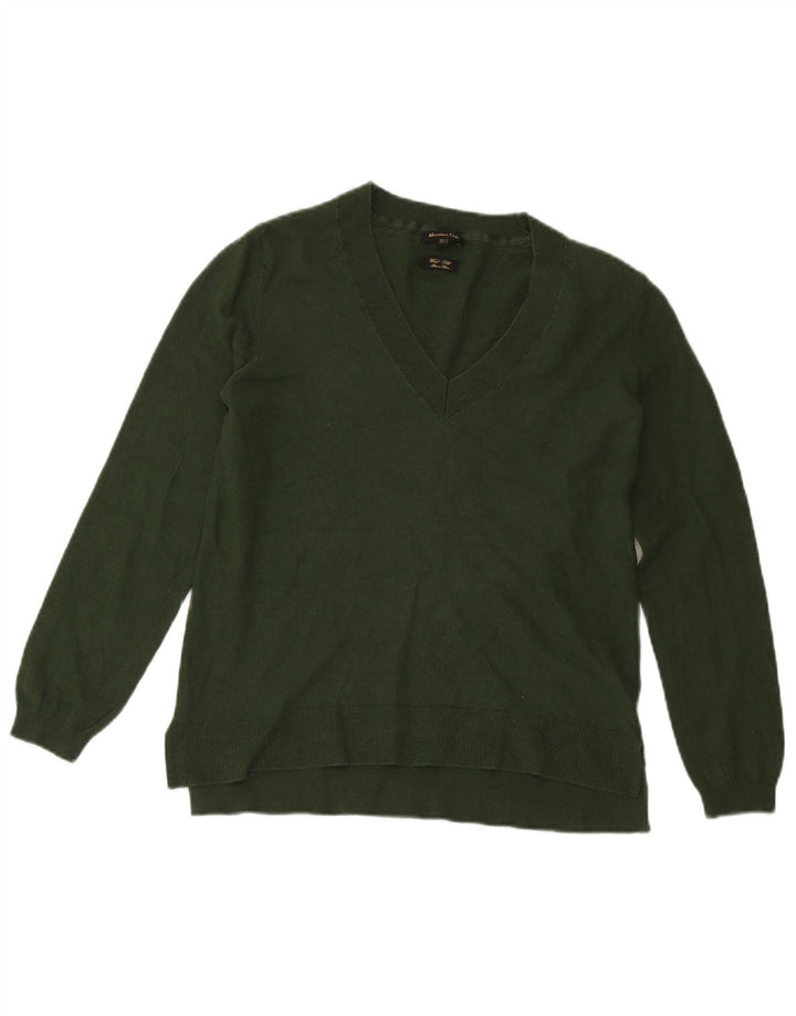 Massimo Dutti Damen Pullover mit V-Ausschnitt, UK 14, Größe L, Grün