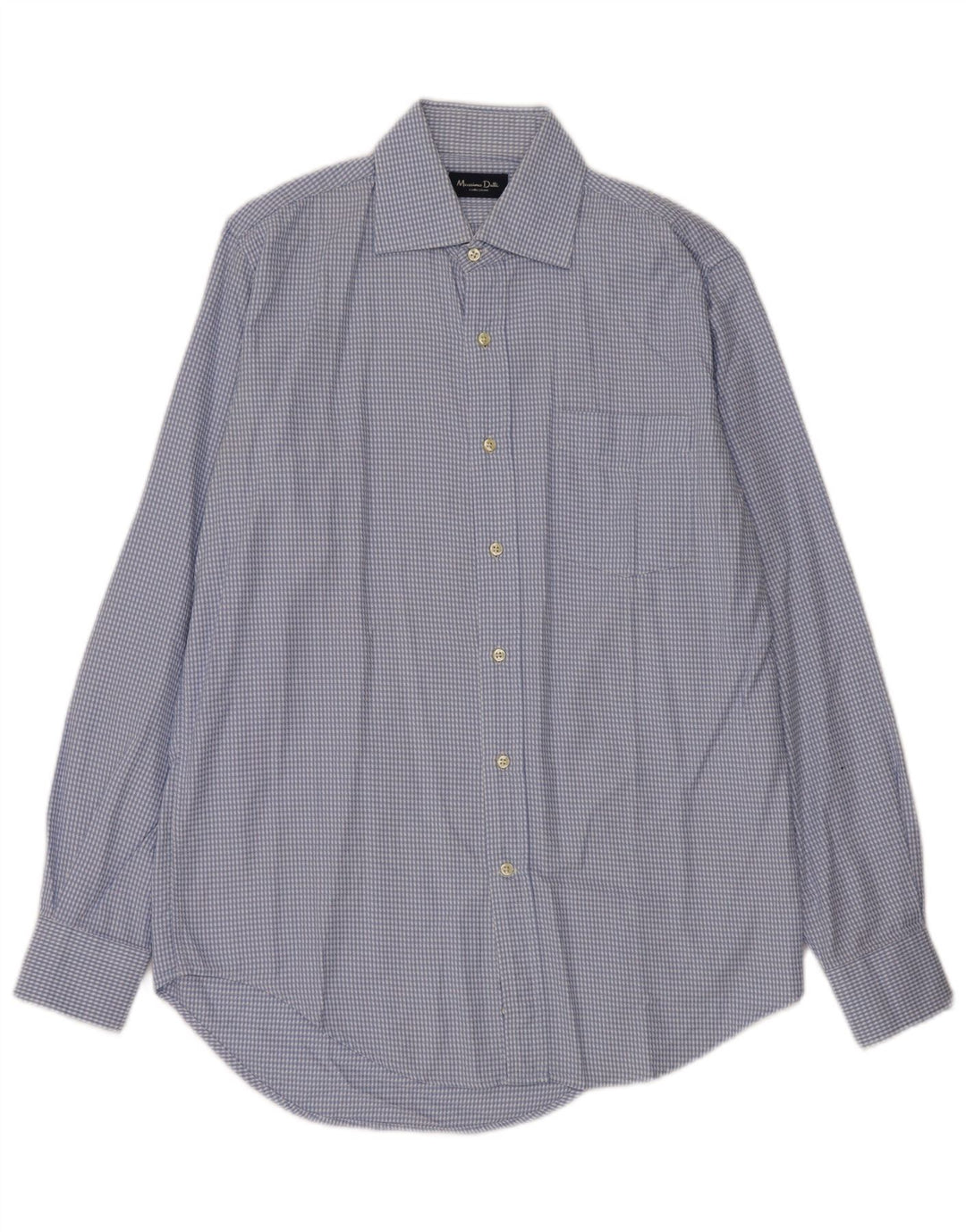 Massimo Dutti Herrenhemd Größe 40 Mittelblaue Hahnentritt-Baumwolle