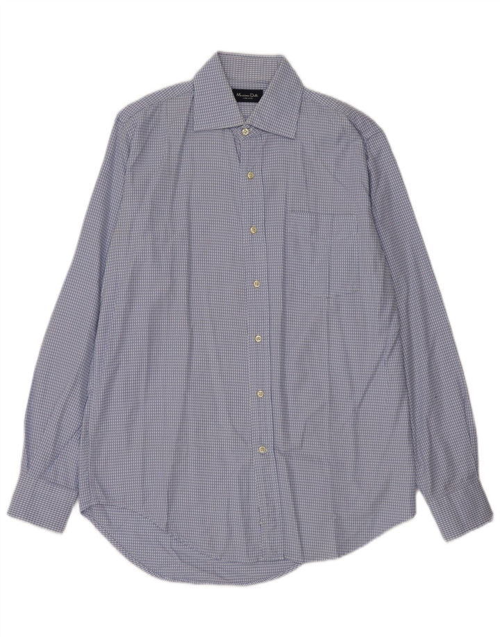 Massimo Dutti Herrenhemd Größe 40 Mittelblaue Hahnentritt-Baumwolle