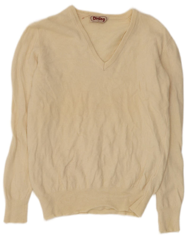 Vintage Damen Pullover mit V-Ausschnitt IT 50 XL Beige Wolle