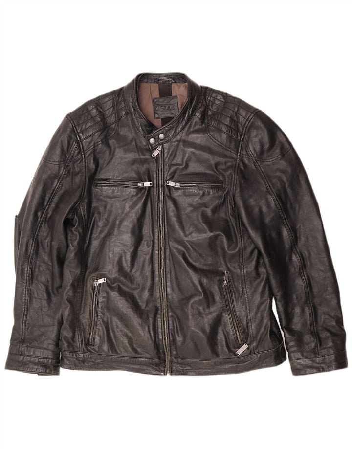 Mustang Herren Leder Racer Jacke UK 44 2XL Schwarzes Leder