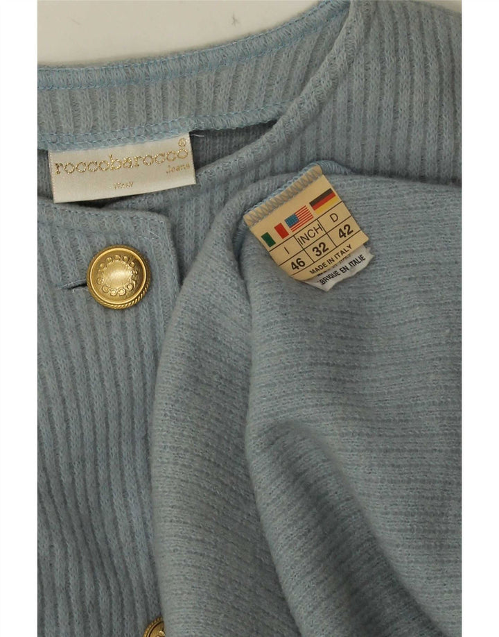 Roccobarocco Damen Grafischer asymmetrischer Cardigan-Pullover IT 46 Large Blau