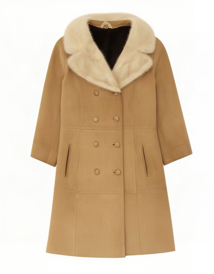 Vintage Damen Lammfellmantel UK 14 Medium Beige Leder