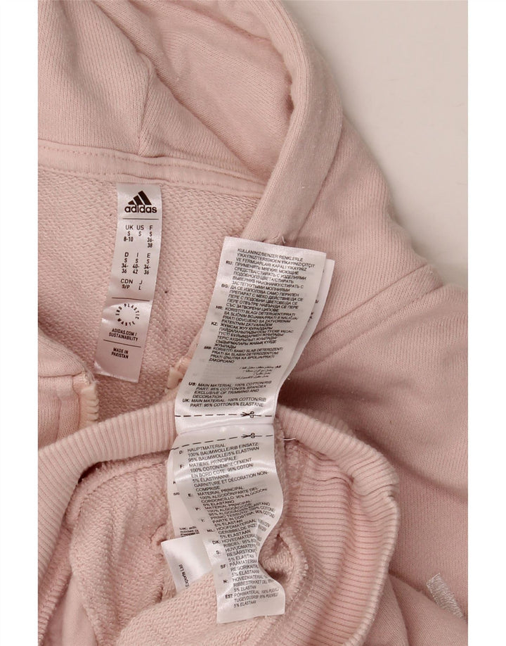 ADIDAS Damen Crop Oversized Zip Hoodie Pullover UK 8/10 Small Rosa Baumwolle