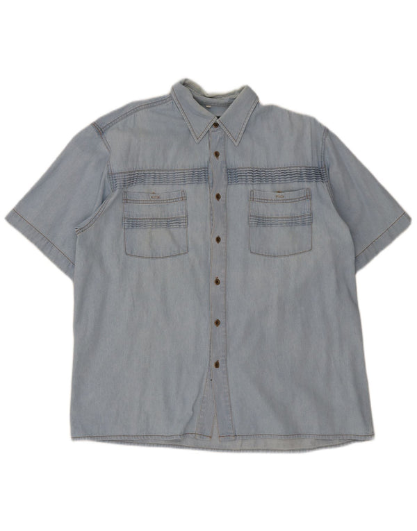 Duty Free Mens Short Sleeve Denim Shirt Large Blue Cotton