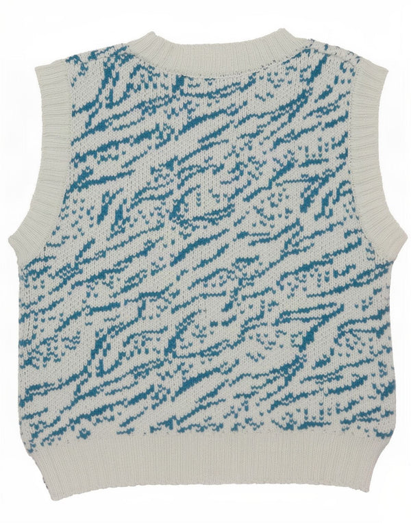 Zara Damen Graphic Crop Vest Tank Top UK 12 Mittelblaue geblümte Baumwolle