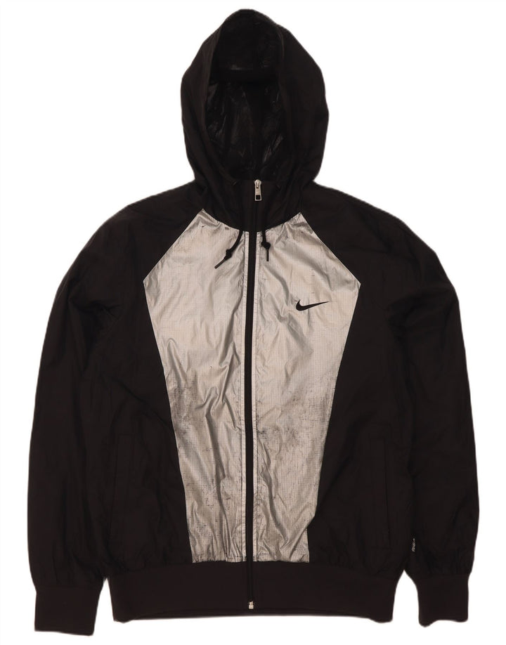 Nike Herren-Regenjacke mit Kapuze, UK 38, Mittelschwarzes Colourblock-Nylon