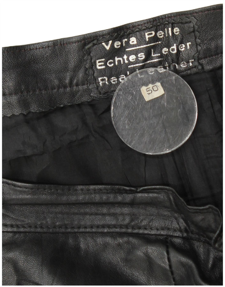 Vintage Damen Lederrock IT 50 XL W32 Schwarzes Leder