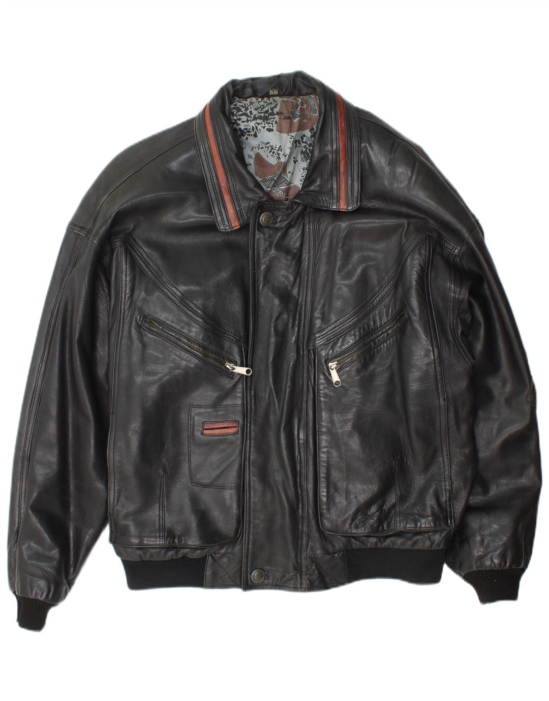 Angelo Litrico Herren Bomber-Lederjacke IT 50 Großes schwarzes Leder