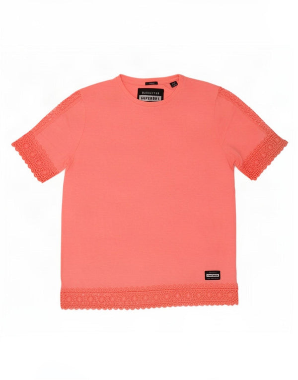 Superdry Damen T-Shirt Top UK 6 XS Rosa Baumwolle