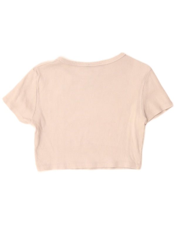 Zara Damen Crop Graphic T-Shirt Top UK 14 Large Graue Baumwolle