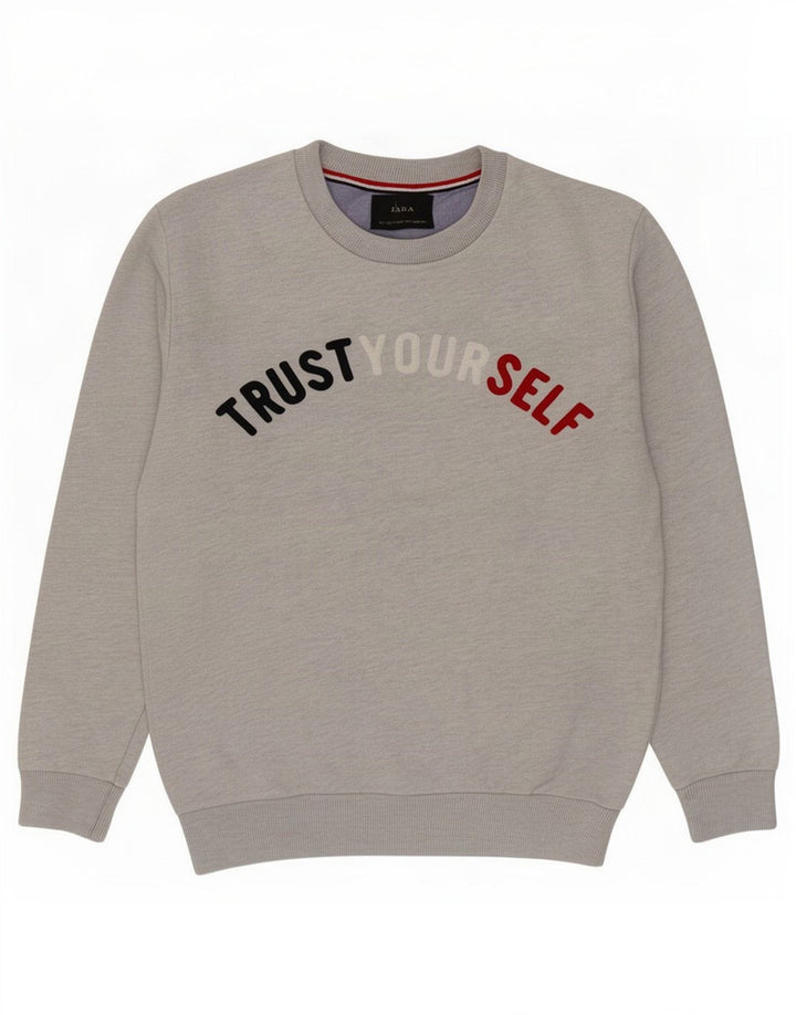 Zara Herren-Sweatshirt mit Grafik, Größe S, Grau