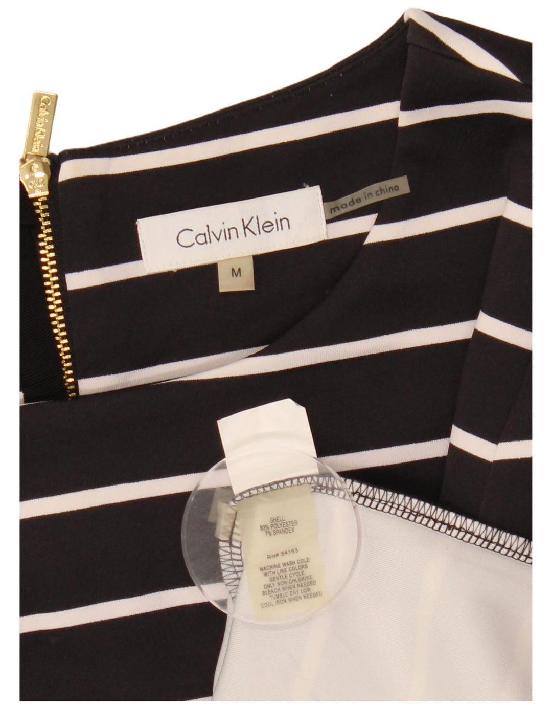 CALVIN KLEIN Damen Top 3/4 Ärmel UK 14 Mittelschwarz gestreift Polyester