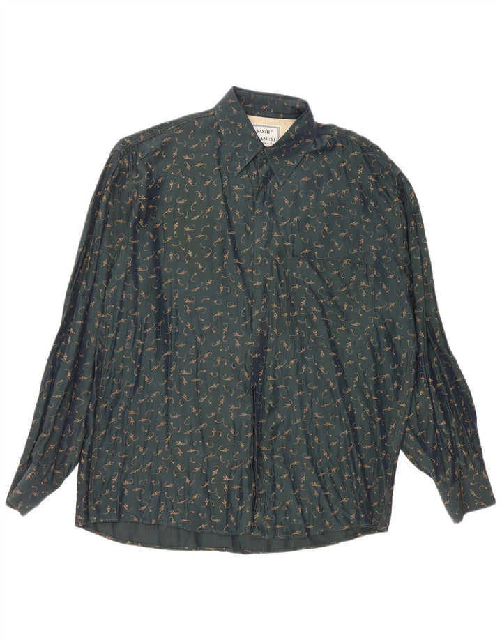YASHI YAMAMURI Herrenhemd Mittelgrünes florales Acetat