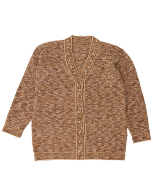 Vintage Damen Strickjacke IT 48 XL Braun geflecktes Mohair