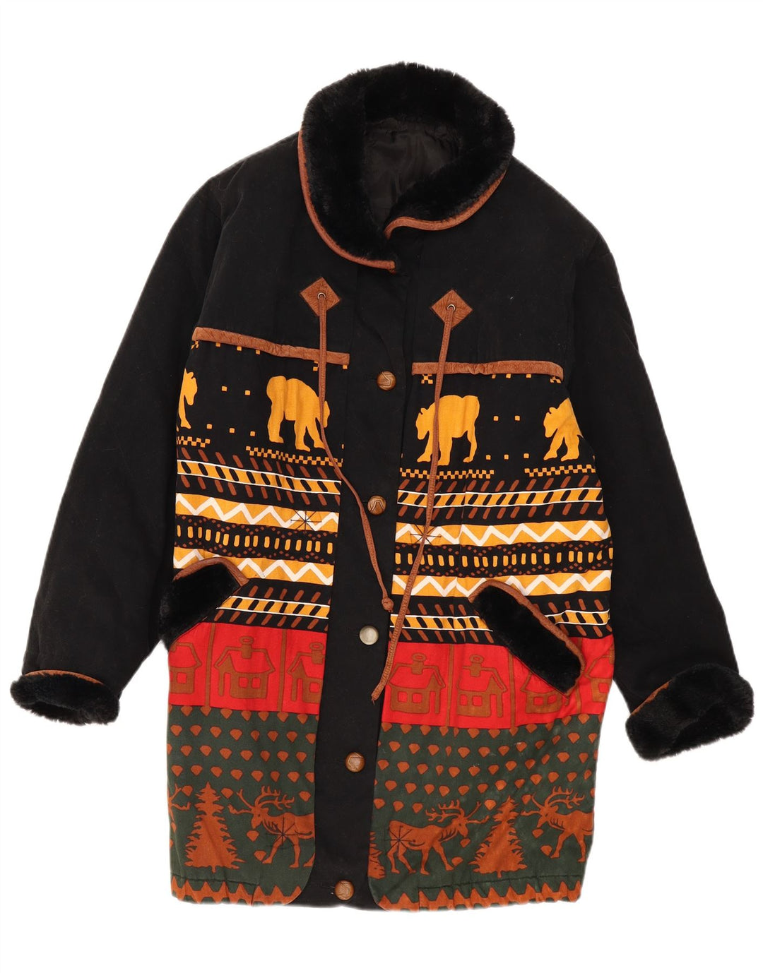 Neuer Fast Damenmantel UK 16 Large Black Fair Isle