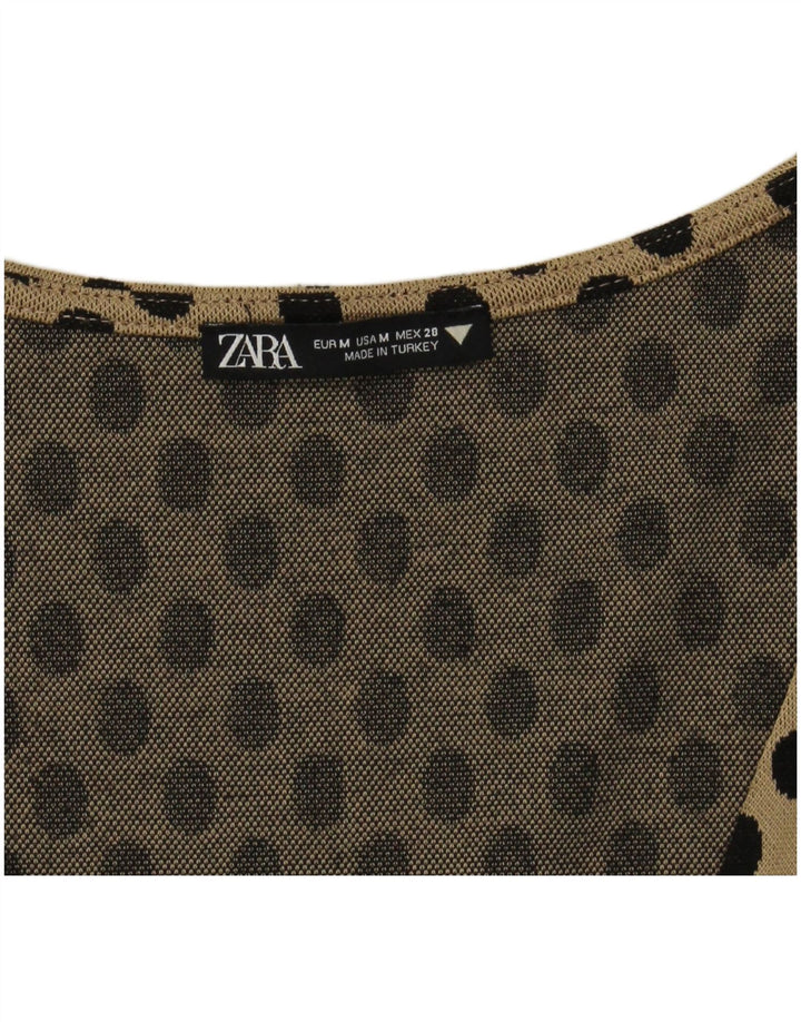 Zara Damen A-Linien-Kleid UK 12 Mittelbeige gepunktet