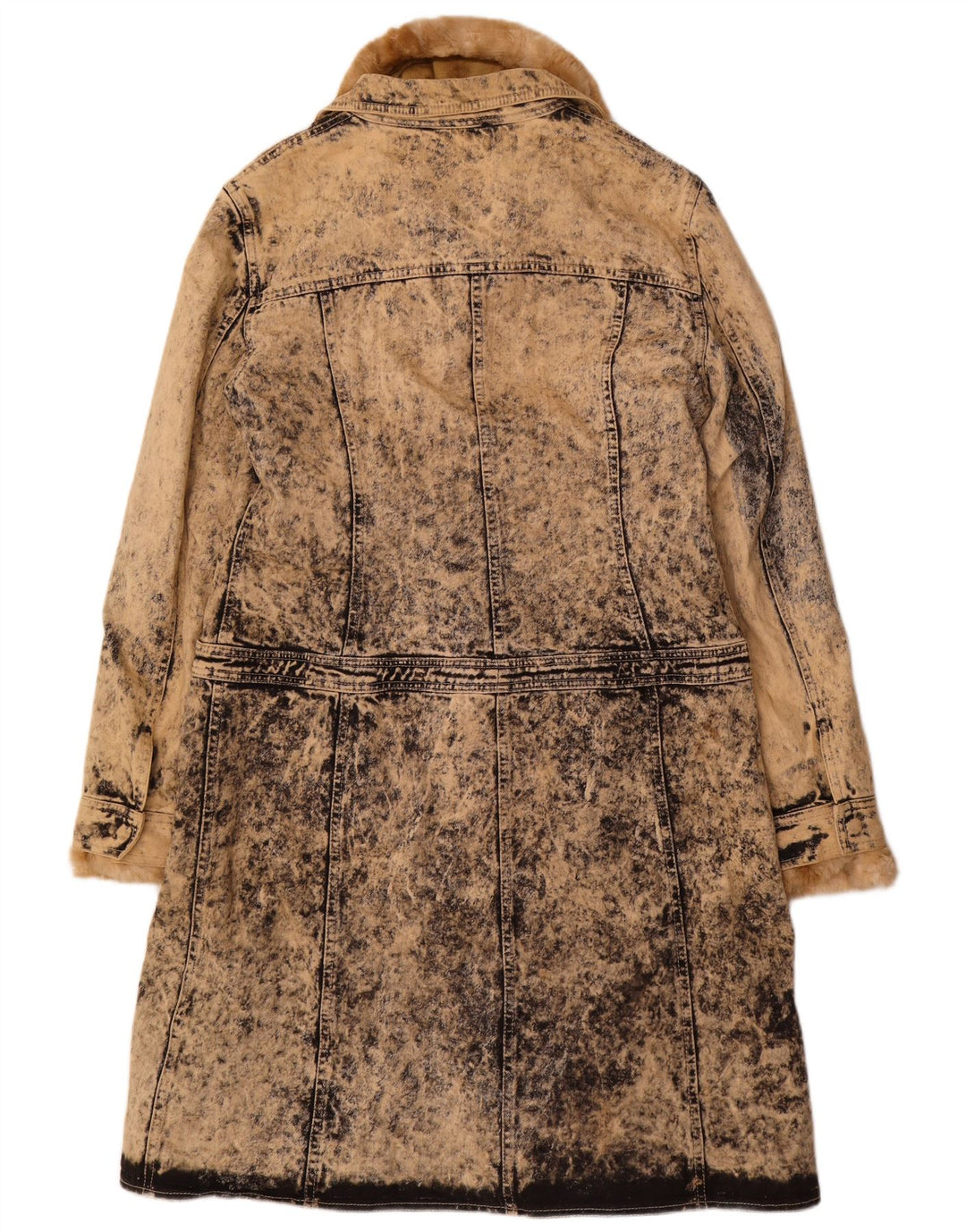 VINTAGE Damen Acid Wash Sherpa Denim Mantel IT 46 Große Beige Baumwolle