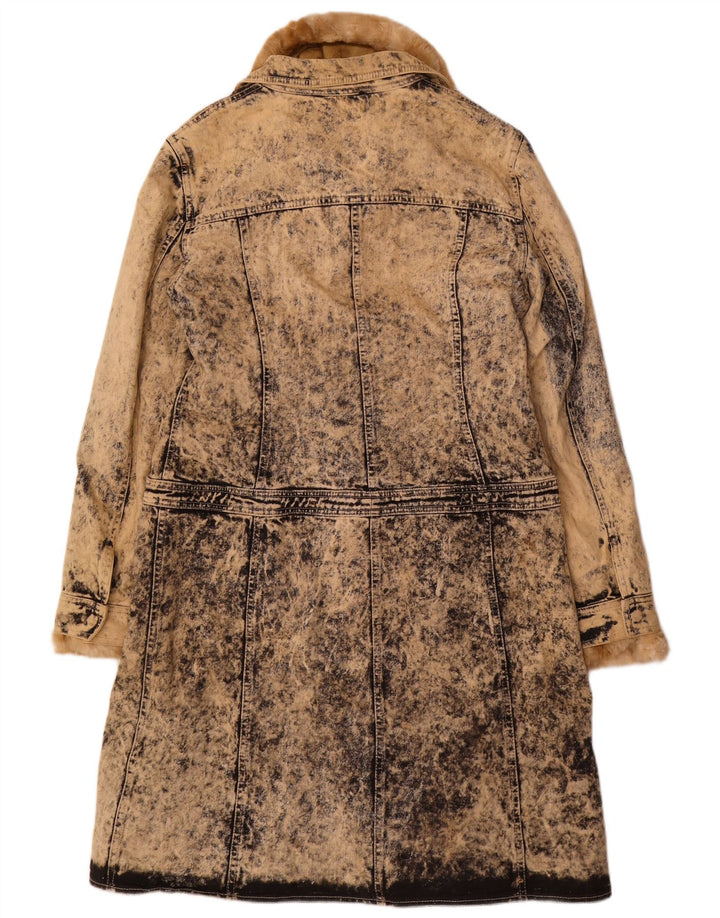 VINTAGE Damen Acid Wash Sherpa Denim Mantel IT 46 Große Beige Baumwolle