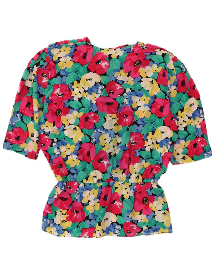 Vintage Damen 3/4 Ärmel Bluse Top IT 46 Großes Mehrfarbiges Blumenmuster