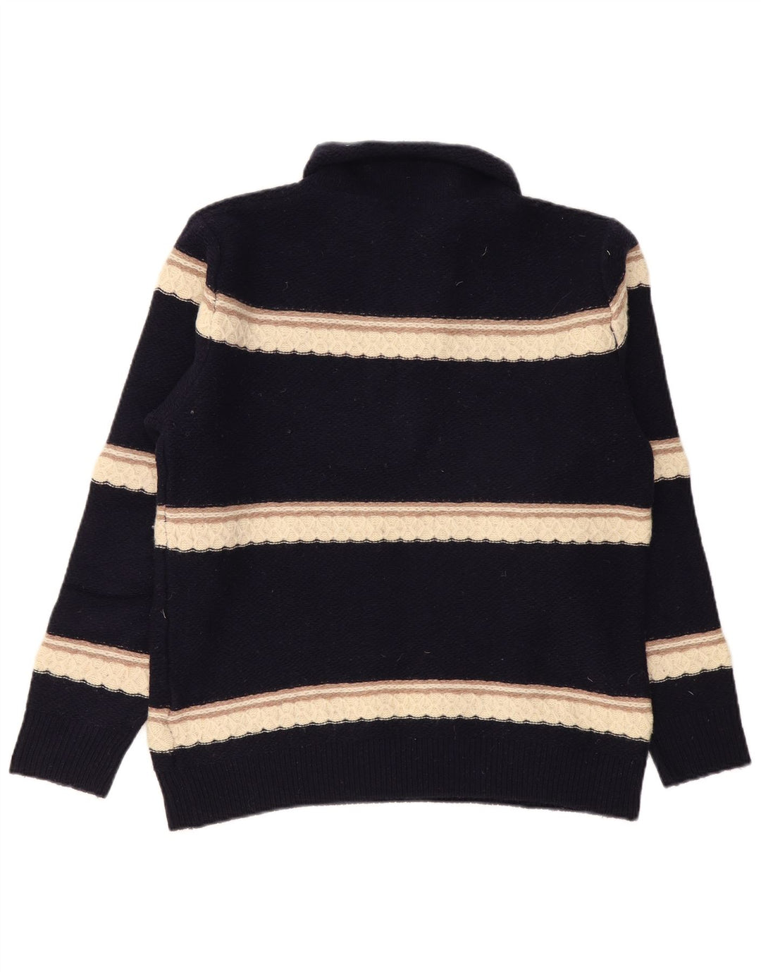 Kappa Herren-Pullover mit Knopfkragen, mittlere marineblaue gestreifte Lammwolle