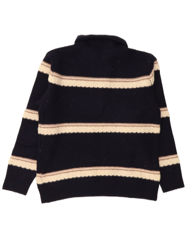 Kappa Herren-Pullover mit Knopfkragen, mittlere marineblaue gestreifte Lammwolle