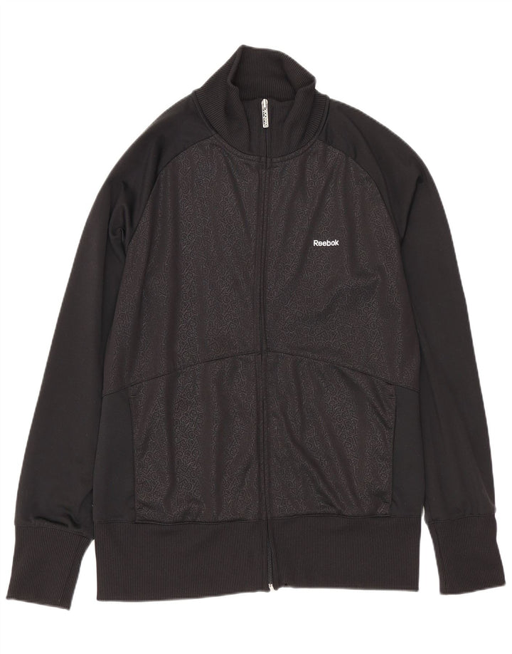 Reebok Womens Graphic Trainingsanzug Top Jacke UK 14 Large Schwarz
