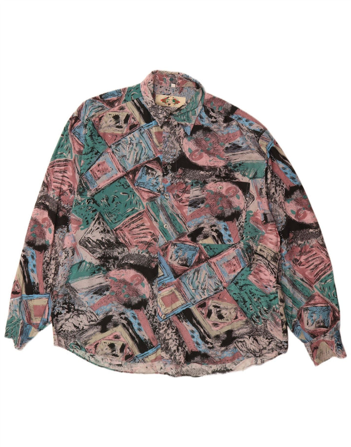 Vintage Herren Hemd mit abstraktem Muster, Größe 41/42, große bunte Viskose