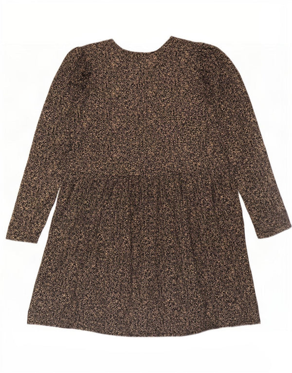 Zara Damen Langarm-Basic-Kleid UK 14 Mittelbraunes, geblümtes Polyester