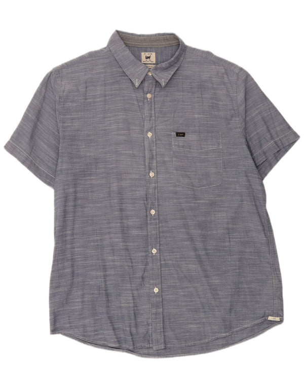 LEE Herren-Kurzarmhemd mit normaler Passform, 2XL, blaue Baumwolle