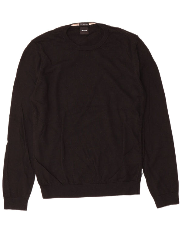 Hugo Boss Herren-Pullover mit Rundhalsausschnitt, mittelschwarze Wolle