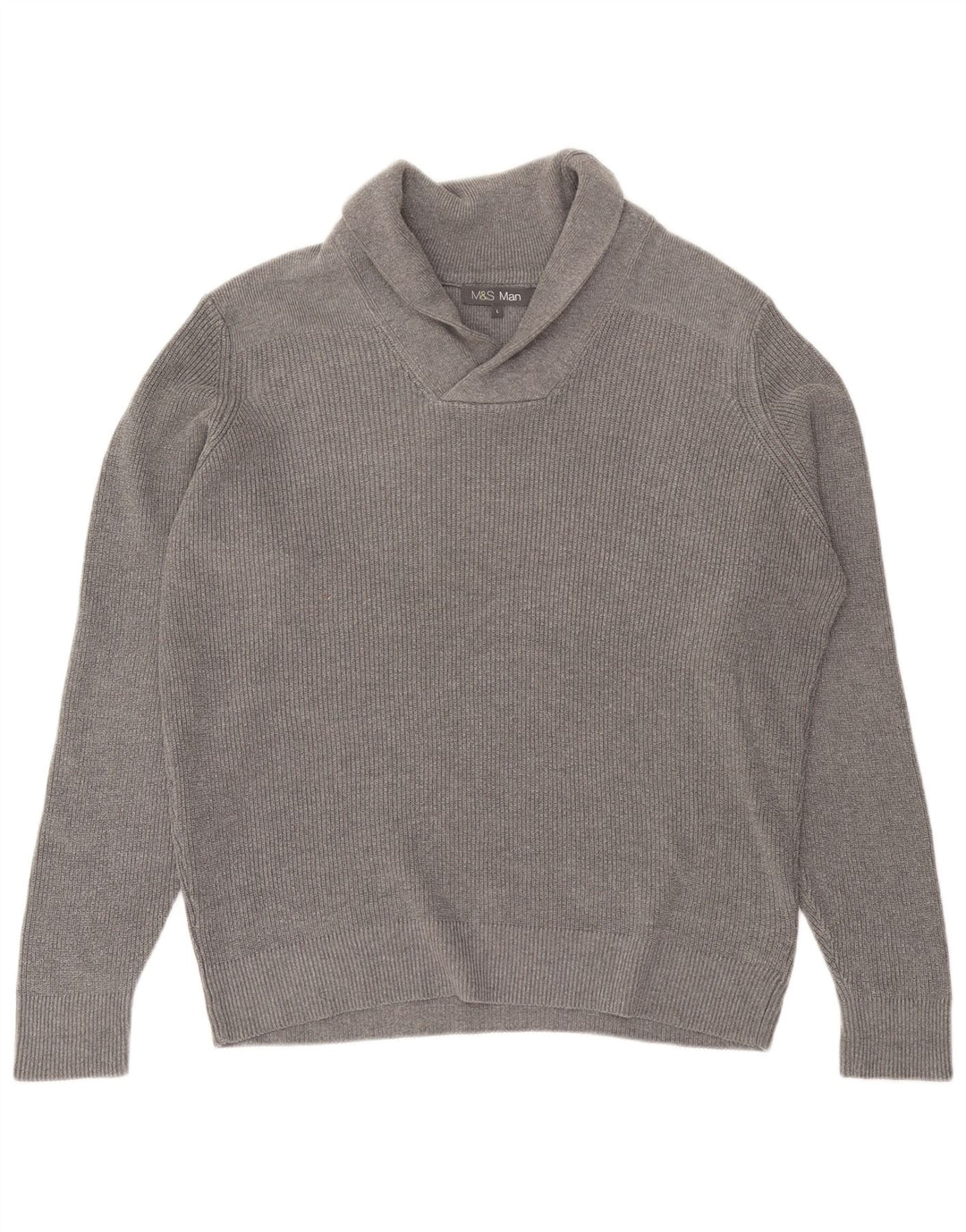 Marks & Spencer Herren-Pullover mit Schalkragen, groß, aus grauer Baumwolle