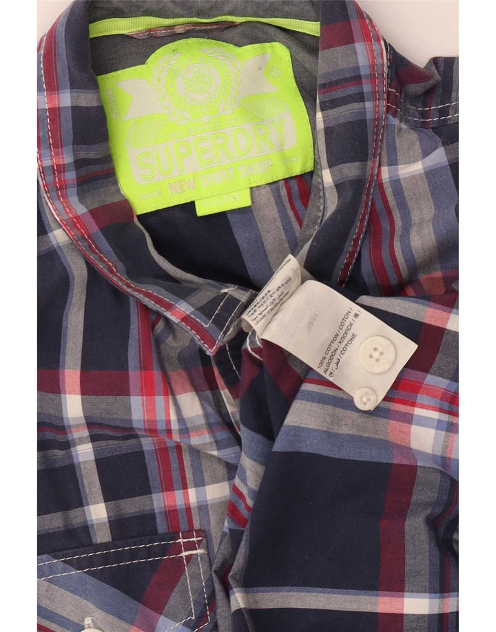 Superdry Herrenhemd XL, marineblau, kariert, Baumwolle