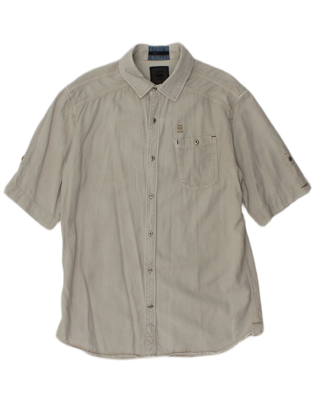 G-STAR Herren Kurzarm-Jeanshemd, großes graues Lyocell