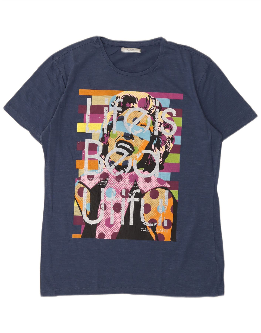 Gaudi Herren-T-Shirt mit Grafik, groß, marineblau, Baumwolle