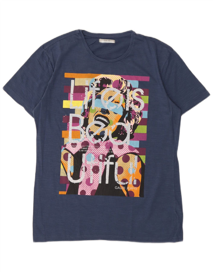 Gaudi Herren-T-Shirt mit Grafik, groß, marineblau, Baumwolle