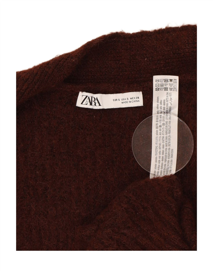 ZARA Womens Oversized Cardigan Sweater UK 10 Small Brown Polyester Vintage Zara and Second-Hand Zara from Messina Hembry 