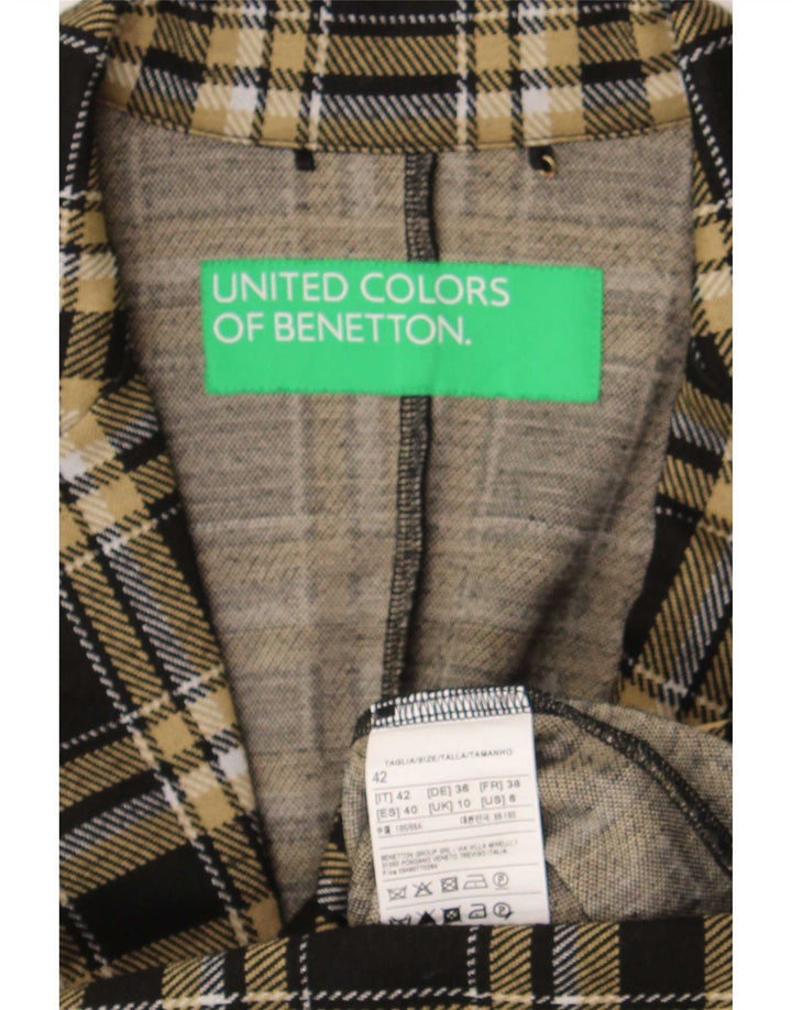 Benetton Damen-Blazer mit 1 Knopf, Gr. 10, Größe S, schwarz, kariert, Polyester