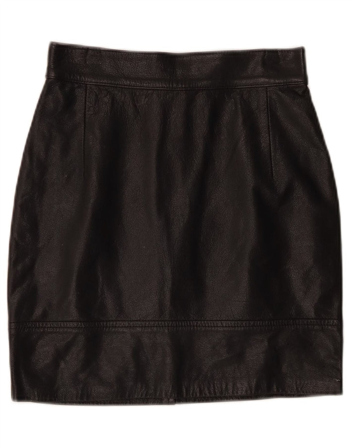 VINTAGE Womens Leather Skirt W26 Small Black Leather