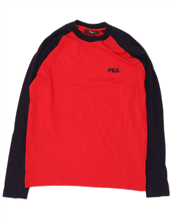 FILA Herren-Oberteil, langärmelig, klein, rot, Colourblock-Baumwolle