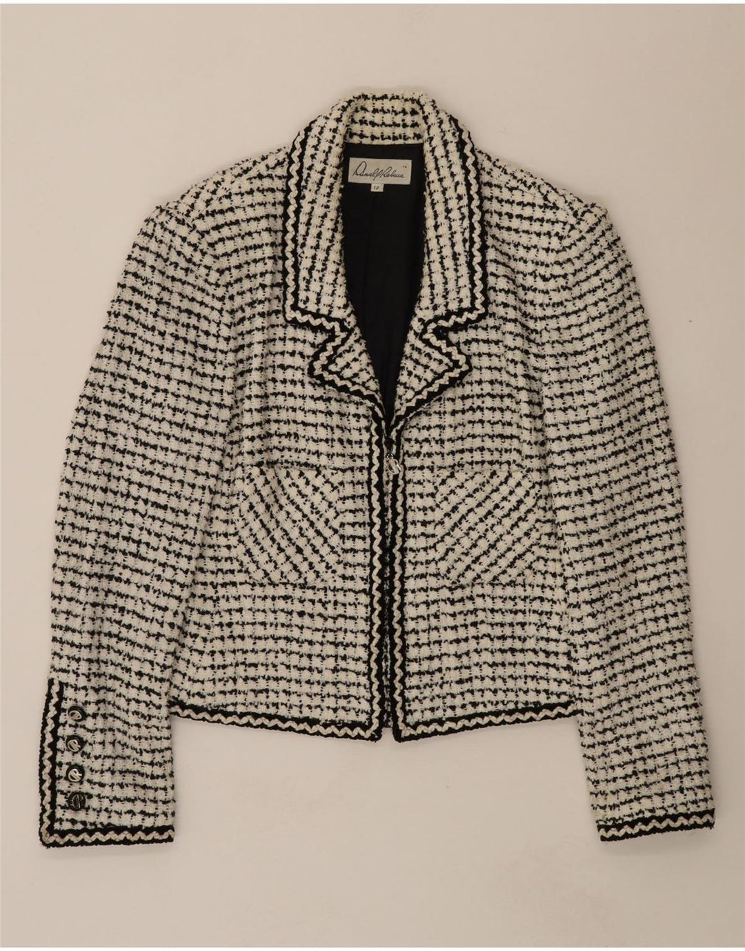 DANIEL & REBECCA Womens Crop Blazer Jacket US 12 Large Black Houndstooth Vintage Daniel & Rebecca and Second-Hand Daniel & Rebecca from Messina Hembry 