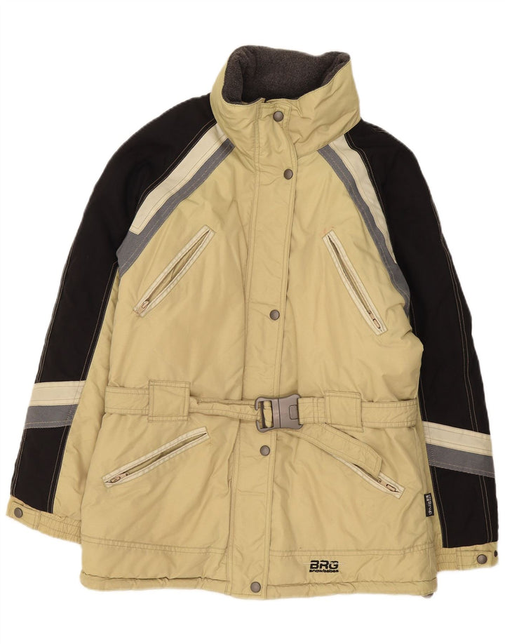 Brugi Damen-Skijacke in Übergröße, IT 44, mittelbeigefarbenes Colourblock-Polyamid