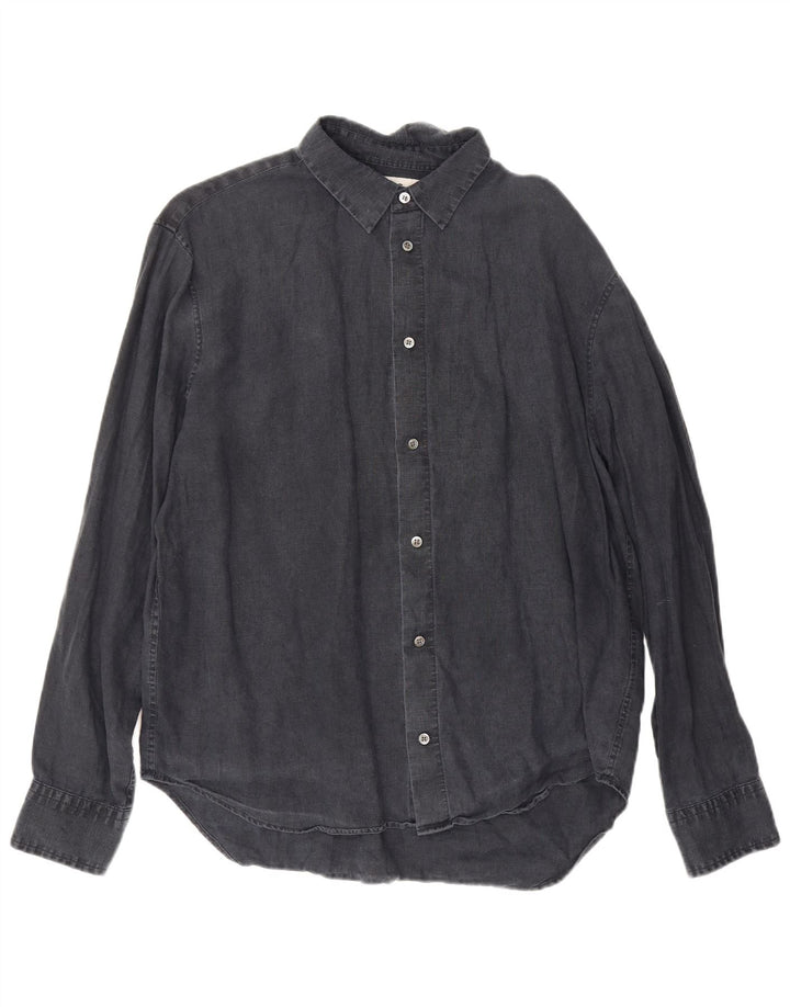 Cos Herren-Hemd mit entspannter Passform, mittelmarineblaues Leinen