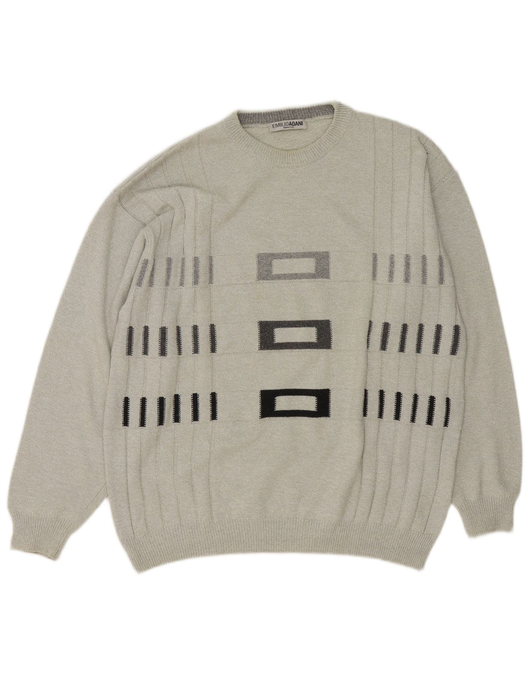 Emilio Adani Herren-Pullover mit Rundhalsausschnitt, groß, graue, geometrische Baumwolle