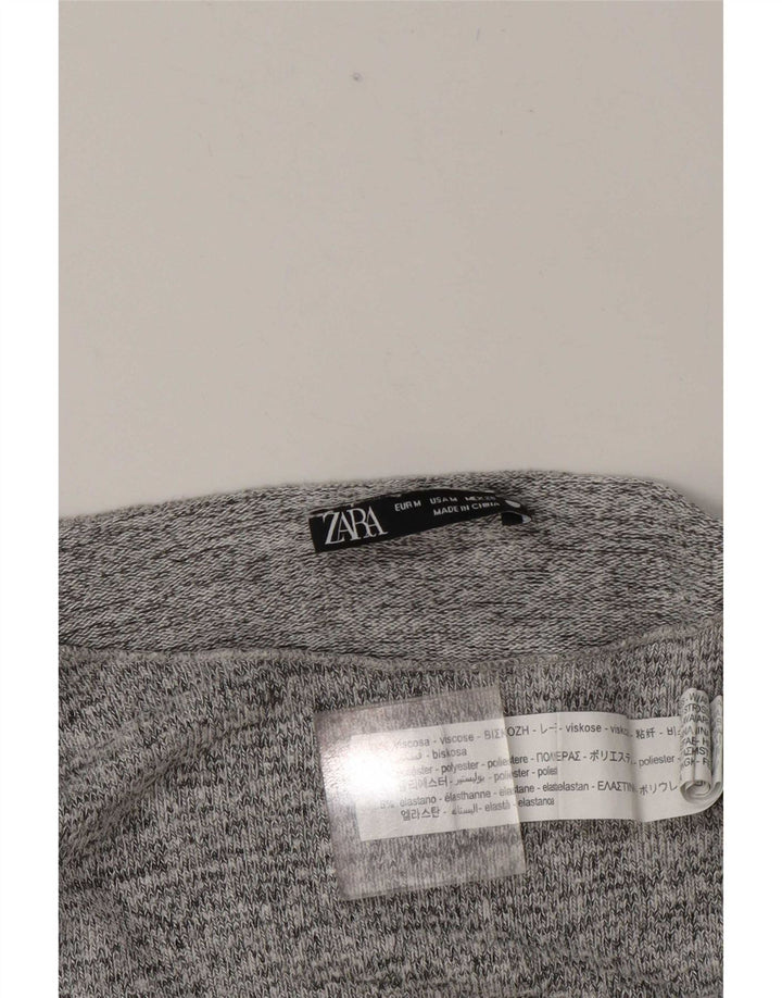 Zara Damen Top Langarm UK 14 Mittelgrau meliert Viskose