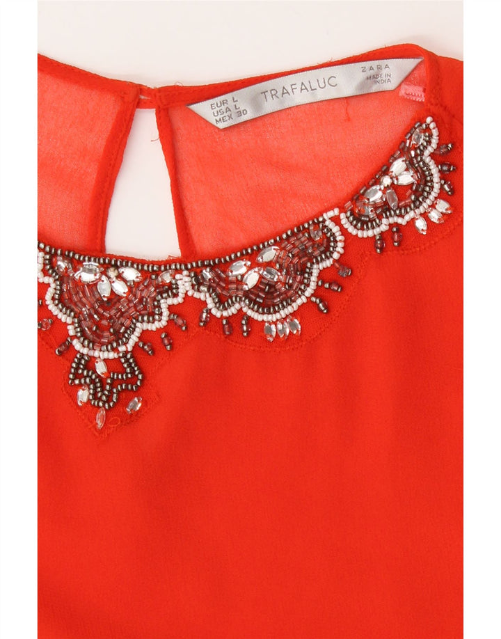 Zara Damen Langarm-Blusenoberteil, durchsichtig, UK 16, Größe L, Orange