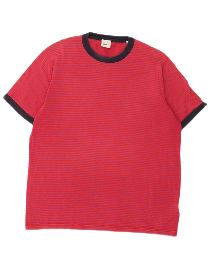 Aspesi Herren T-Shirt Top IT 48 Mittelrote Nadelstreifen-Baumwolle