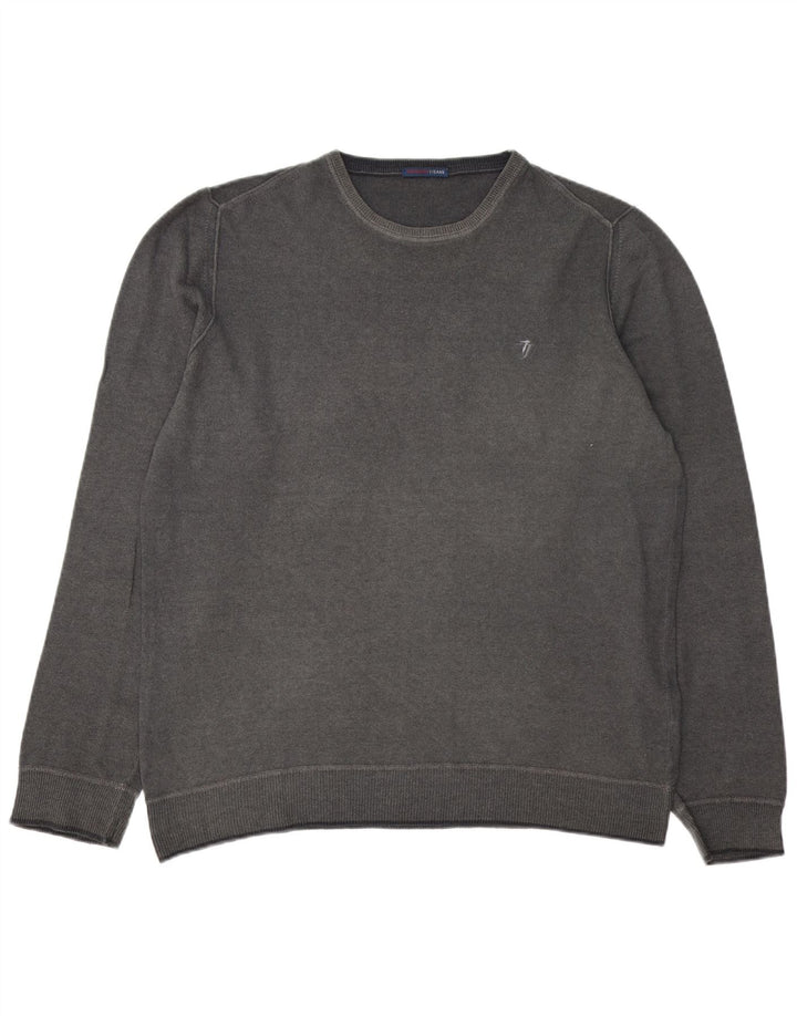 TRUSSARDI JEANS Herren-Pullover mit Rundhalsausschnitt, 2XL, graue Wolle